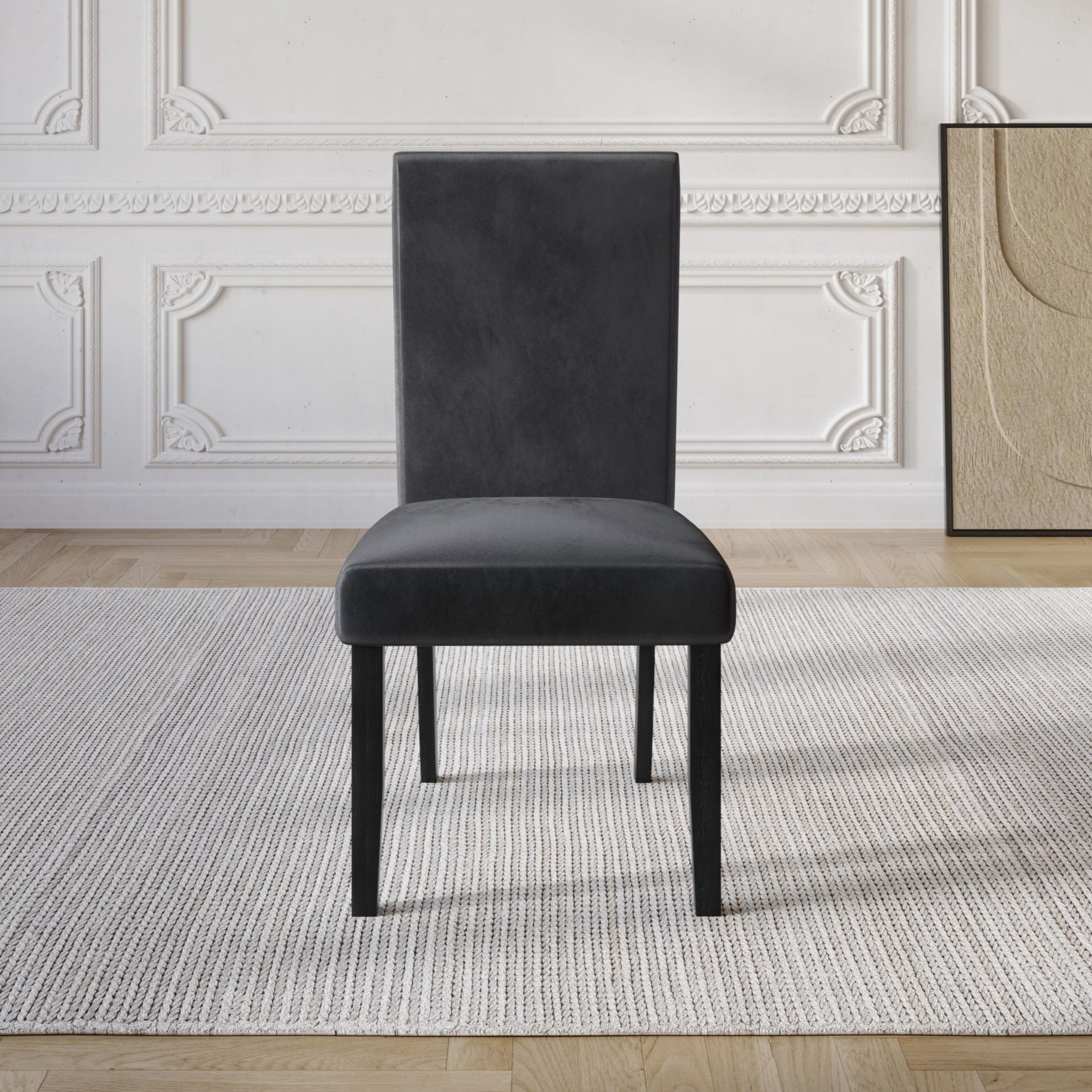 Home Design Skokie Dining Chair (Set of 2), Black/Dark Gray, Parsons style, Cushioned seat and back, Comfortable seating, Sturdy frame, Modern design, Durable construction