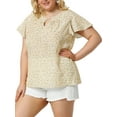 thumbnail image 5 of MODA NOVA Juniors Plus Size Floral Keyhole Flared Short Sleeve Chiffon Blouse Beige 3X, 5 of 6