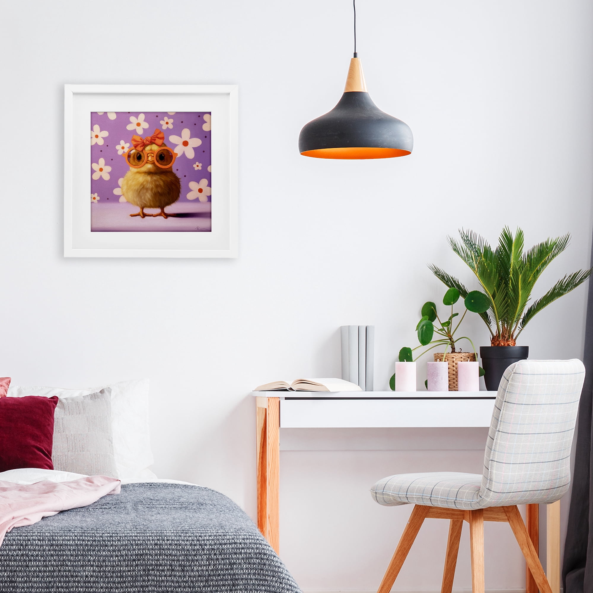 Stupell Industries Bow Peep Groovy Chick White Framed Print Under Glass, design by Lucia Heffernan