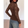 thumbnail image 3 of PRETTYGARDEN Womens Mesh Sheer Shirts Lace Long Sleeve Tops Soft Stretchy Knit, Crewneck See Through Floral Going Out Top, Work, Party Date Night Outfits, Fall Clothes, 3 of 7