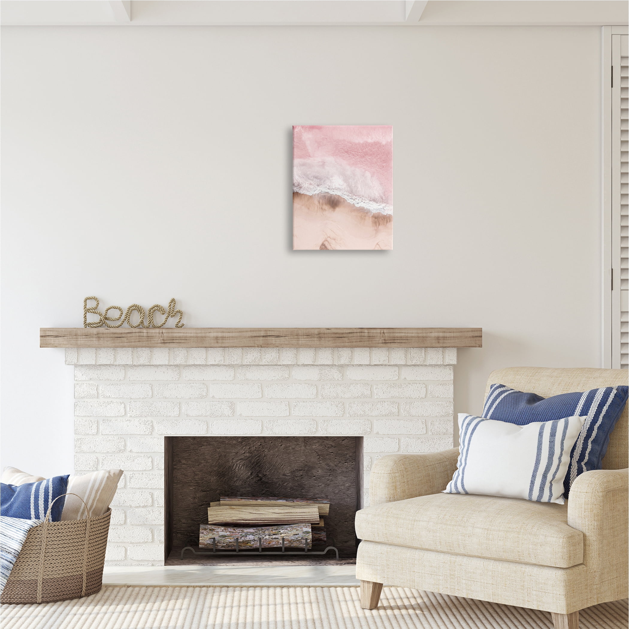 Stupell Industries Pink Sea Beach Shore Nature Photography Gallery Wrapped Canvas Print Wall Art, 16 x 20