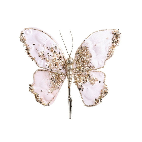Glitter Xmas Butterfly Ornaments for Christmas Tree, Wedding, Wreath, Garland Decor - Hanging Decorations with Clips, 6x7in