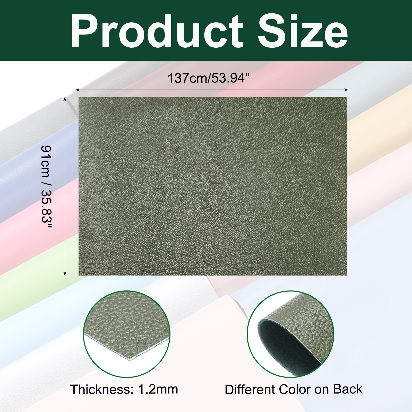 Uxcell Faux Leather Fabric Sheets, 54x36 Inch Waterproof Solid Soft PU Synthetic Leather Sheet for Upholstery Replacement Renovate Sofa Furniture Bag Crafts DIY Sewings(Deep Green)