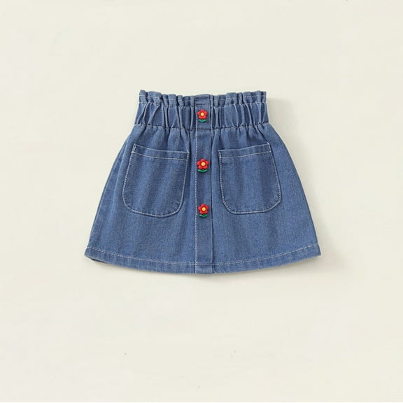 uublik Jean Skirts for Girls Blue Elastic High Waist A Line Pleated Denim Skirt Size 3T-8