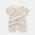thumbnail image 2 of VNKIDY Baby Boys Girls Short Sleeve Romper Crewneck Leaf Print Snap Button Closure Jumpsuit For Summer Daily Wear Pink 90, 2 of 6