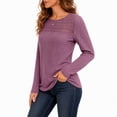 thumbnail image 2 of Women's Long Sleeve Ribbed Knit Tops Crew Neck Lace Crochet Casual Tunic Shirts for Fall Daily Work Wear, 2 of 7