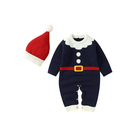 

Jkerther Newborn Baby Knitted Sweater Jumpsuits Autumn Christmas Sweater With Hat Outfits Long Sleeve Overalls Soft Warm Romper