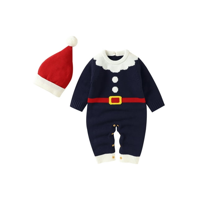 Diconna Bébé Fille Garçon Romper Xmas Print Col Rond Dos Boutons Combinaison