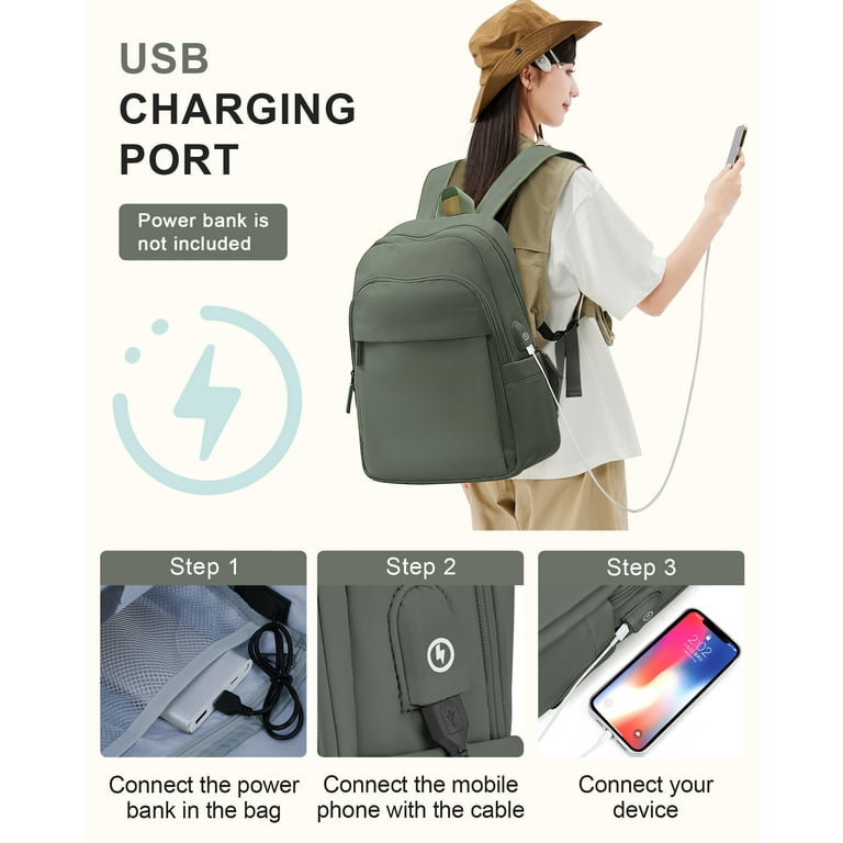 Free Shipping Large Laptop Backpack Carry On College Computer Backpack Casual Durable School Bag for Women and Men Fits 15.6 Inch Laptop Business Travel Backpack with Charging Port Green Walmart