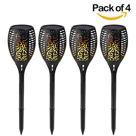 Lighting Olympic Torch (Pack of 4) Solar Tiki Torch Light Flame Garden Lights,96 LED Waterproof Dusk to Dawn Auto On/Off Flickering Flames Torches Lights Landscape Lighting Outdoor Path Light ()