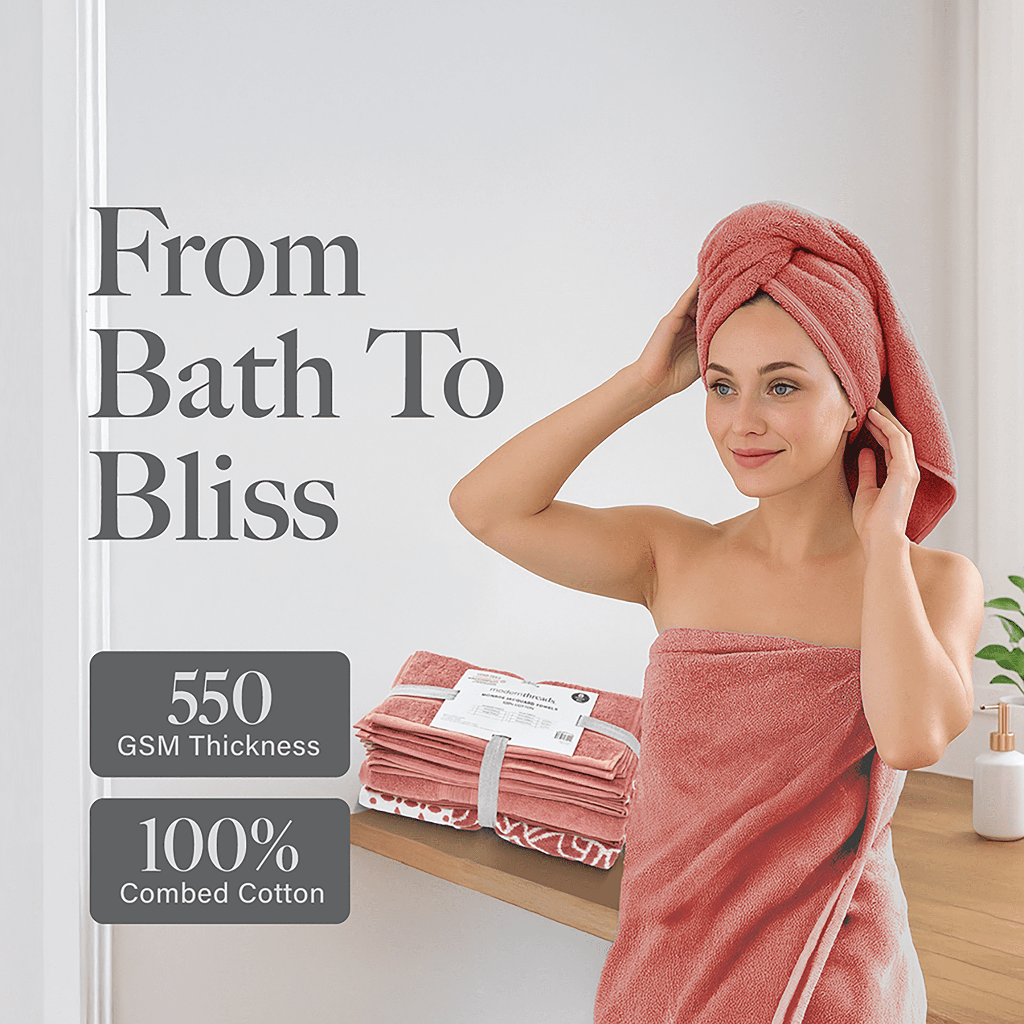 Modern Threads Monroe 6-Piece Cotton Bath Towel Set, Clay