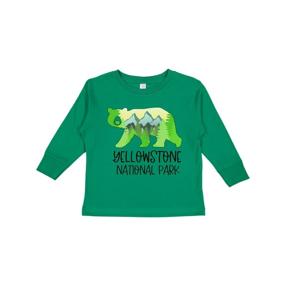 Inktastic Yellowstone National Park Mountains and Bear Shape Boys or Girls Long Sleeve Toddler T-Shirt