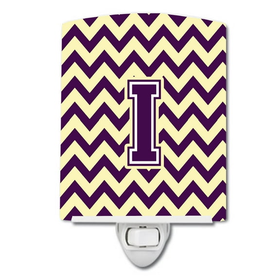 Letter I Chevron Purple and Gold Ceramic Night Light