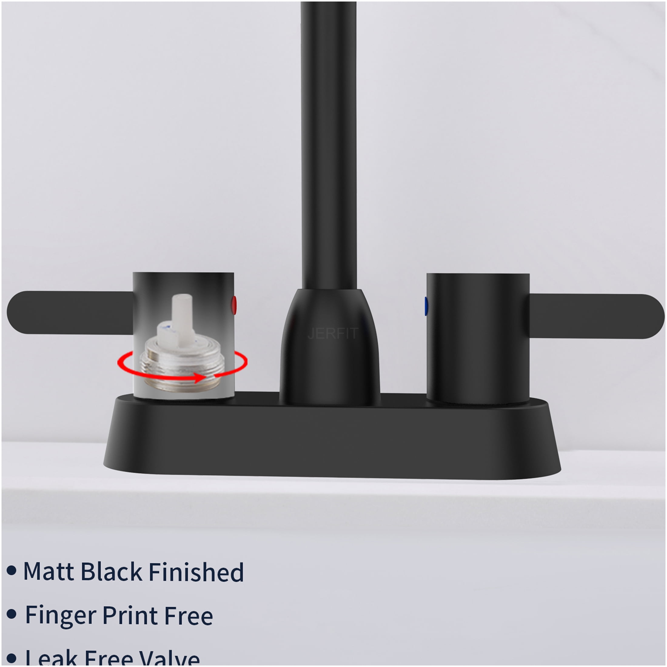 JERFIT Modern Centerset Bathroom Sink Faucet 2-Handle, Matte Black 3-Hole Mount RV Vanity Faucet with Pop-Up Drain Assembly