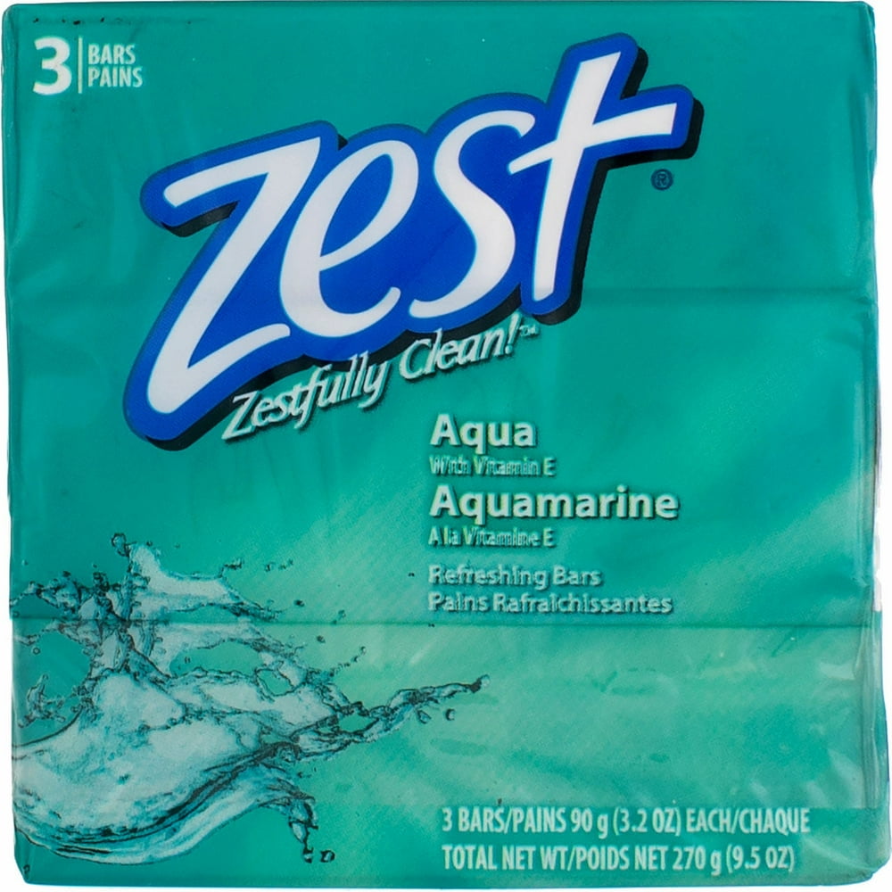 Zest Bar Soap, Aqua, 3.2 oz, 3 Ct