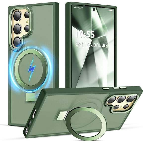 Case for Samsung Galaxy S23 Ultra with Magnetic Invisible Stand Compatible with MagSafe Lightweight and Translucent Matte Back Shockproof Protective Case Men Women Green