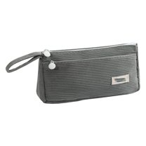 Corduroy Double-Layer Pencil Case - Large Capacity Office Supplies Organizer Adult College Essentials Pouch(Gray)