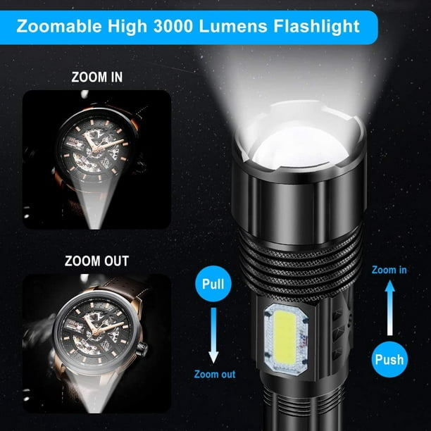 3000 Lumens Rechargeable Usb Led Lampe de Poche Zoomable Torche