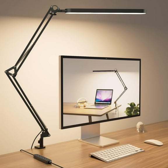Desk Lamp for  Office, Eye Comfortable  Desk Light for Long Hours, Adjustable Swing Arm with Memory Function, Black