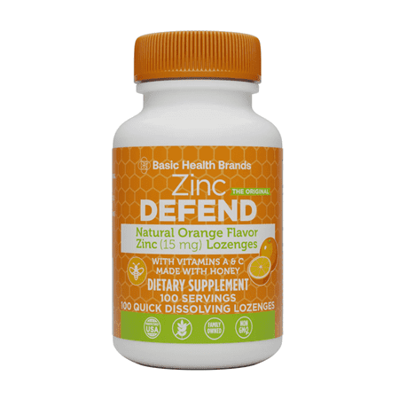 Basic Health Brands Natural Orange Flavor Zinc Lozenges for Immune Support, Cold Relief, 100 Count