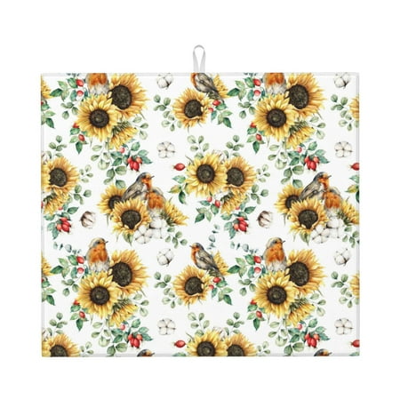 

Matuu Sunflowers Leaves And Birds for Dish Drying Mat for Kitchen Counter for Kitchen and Dining Kitchen Counter Accessories 16 x18