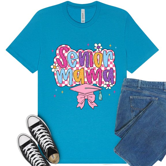 Senior Mama Graduation Graphic Premium T-Shirt – Cute Colorful Lettering Tee for Women, Aqua, S