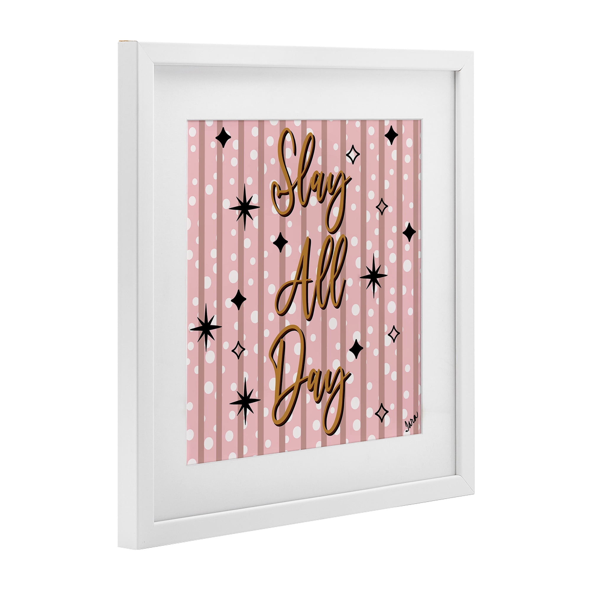 Stupell Industries Slay All Day with Sparkle Pattern White Framed Print Under Glass, design by Tara Boone