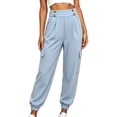 thumbnail image 2 of Bnwani Pants for Women, Elastic Waist multi-pocket Solid Color Causal Work Pants, 2 of 8