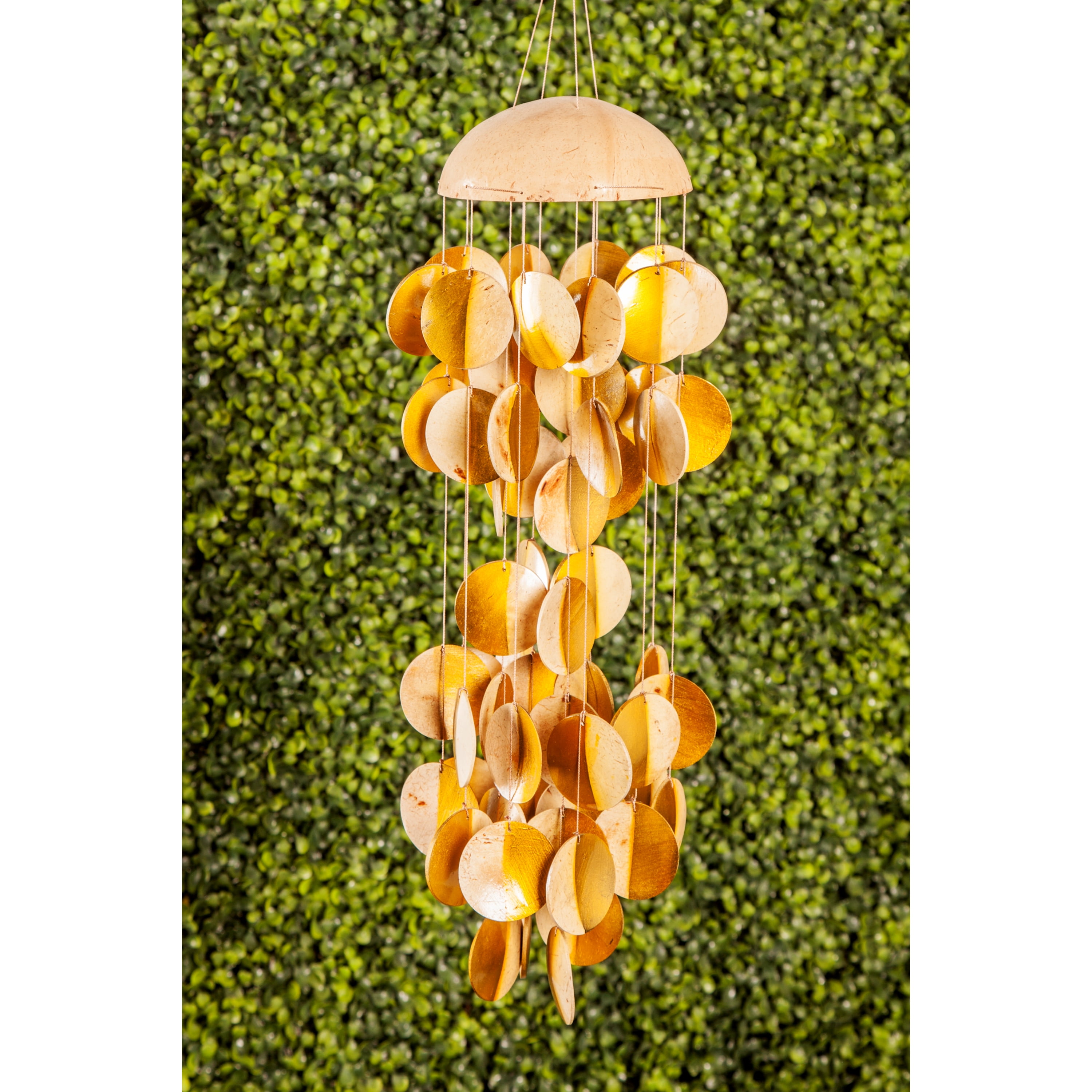 DecMode 17" Gold Wood Jellyfish Inspired Geometric Windchime