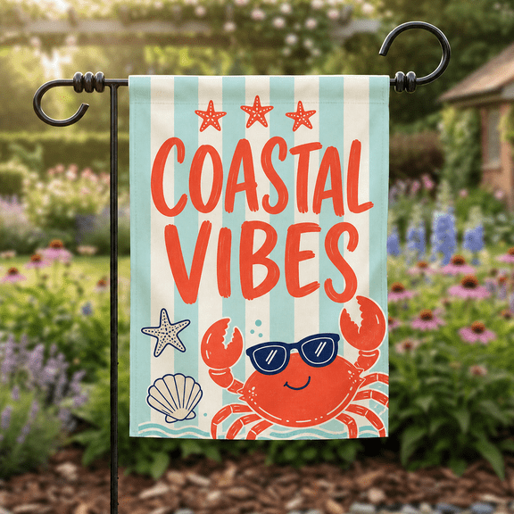 Garden Flag Coastal Vibes Crab Porch Decor for Summer Beach House