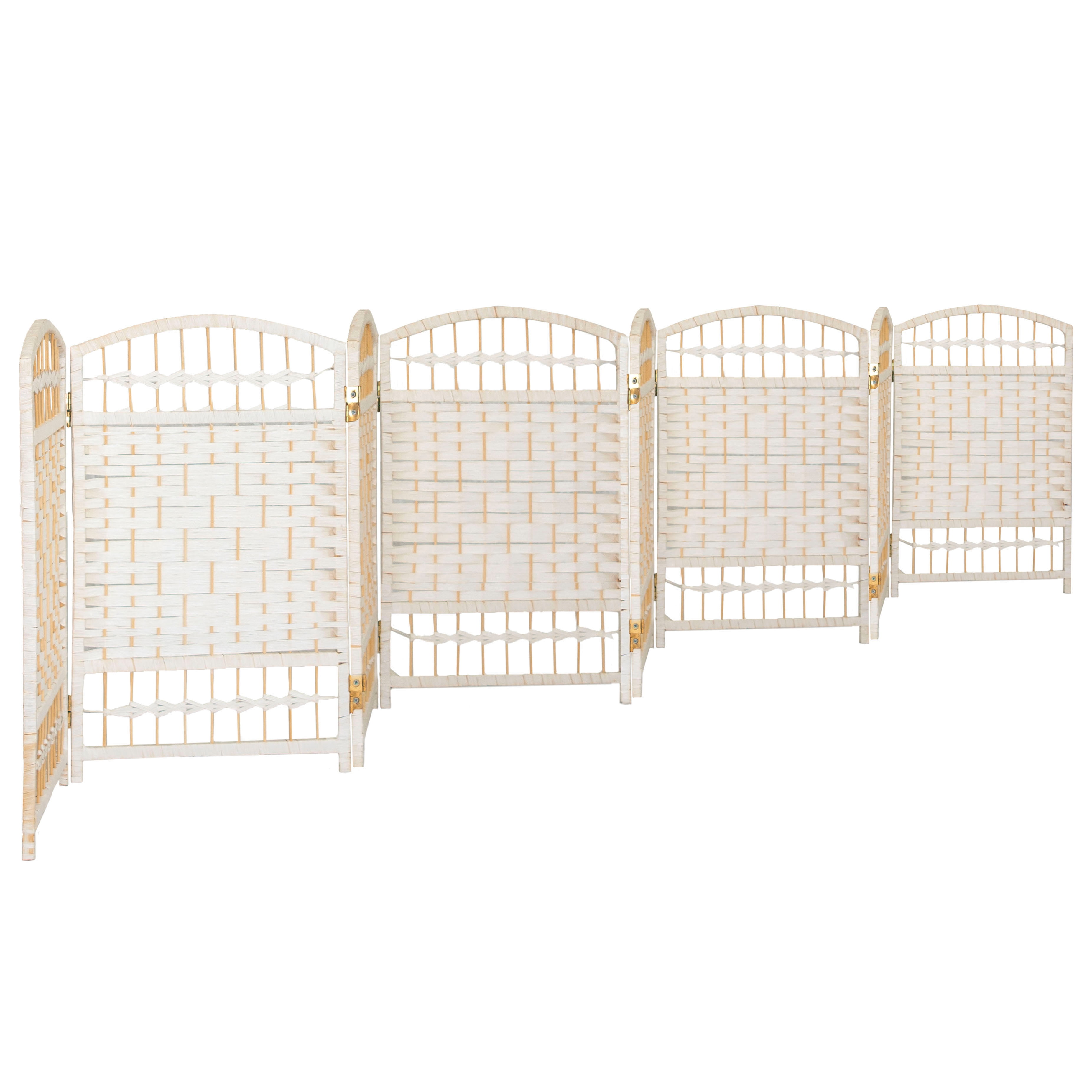 Red Lantern 2 ft. Short Fiber Weave Folding Screen - White - 8 Panels