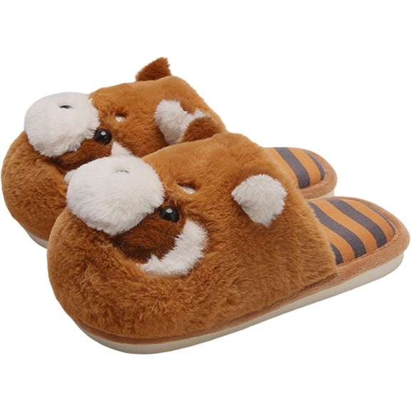 Cotton Slippers for Women, Novelty Animal Plush Slippers Plush Raccoon Household Slippers Unisex Anti Slip Closed Toe Slippers