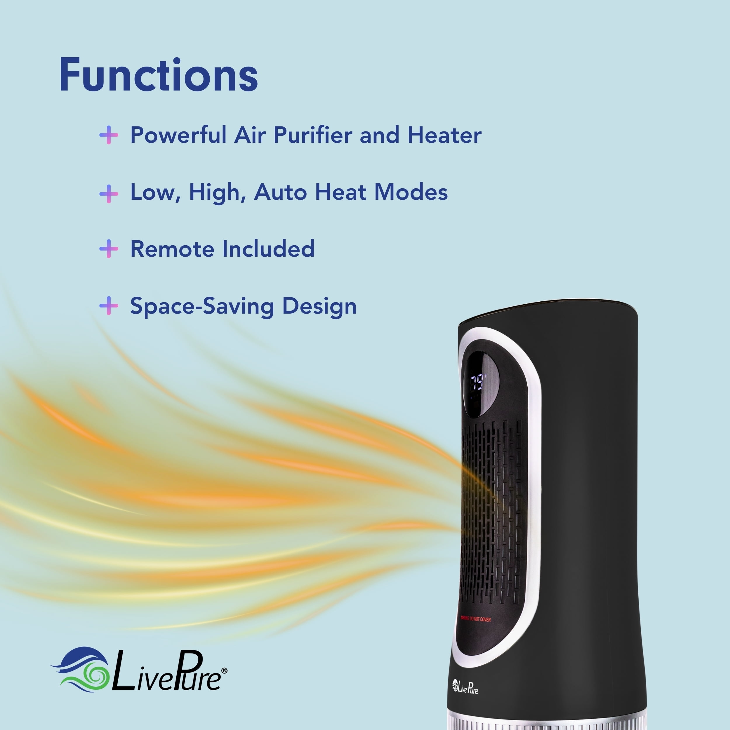 LivePure LP500APHTR 3 in 1 Clean Heat Air Purifier & Heater, Black