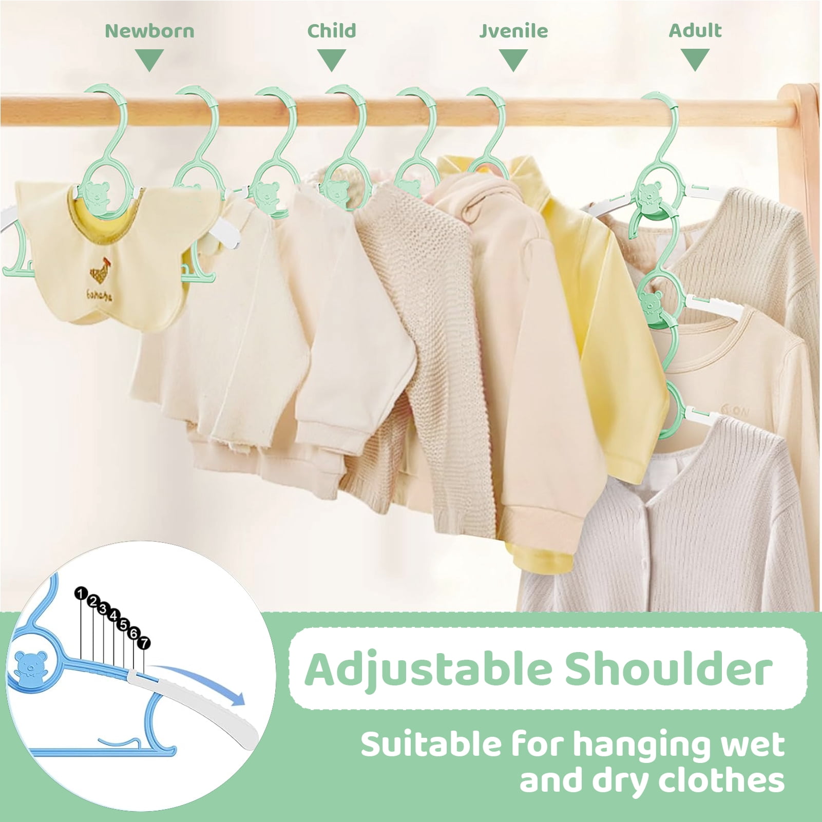 Allhall 50 Pack Baby Hangers, 11-14" Extendable Adjustable Non-Slip Kids Clothes Hangers, Spacing Saving Plastic Toddler Hanger, Ideal for Boys and Girls Closets, Pants, Coats
