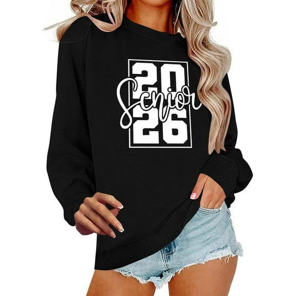 Uootdi Senior Class of 2026 Graduation Sweatshirt for Women Oversized Crewneck Long Sleeve Shirt Pullover Teen Clothes Gift Loo se Pullover Tops