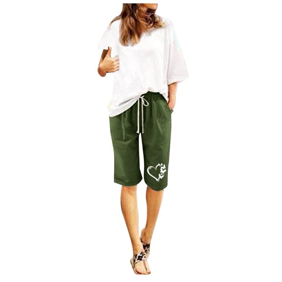 BOOMNY Womens Cotton Linen Shorts Elastic Wasit Baggy Shorts For Women Graphic Y2K Lightweight Loose Fit Cozy Summer Dailywear