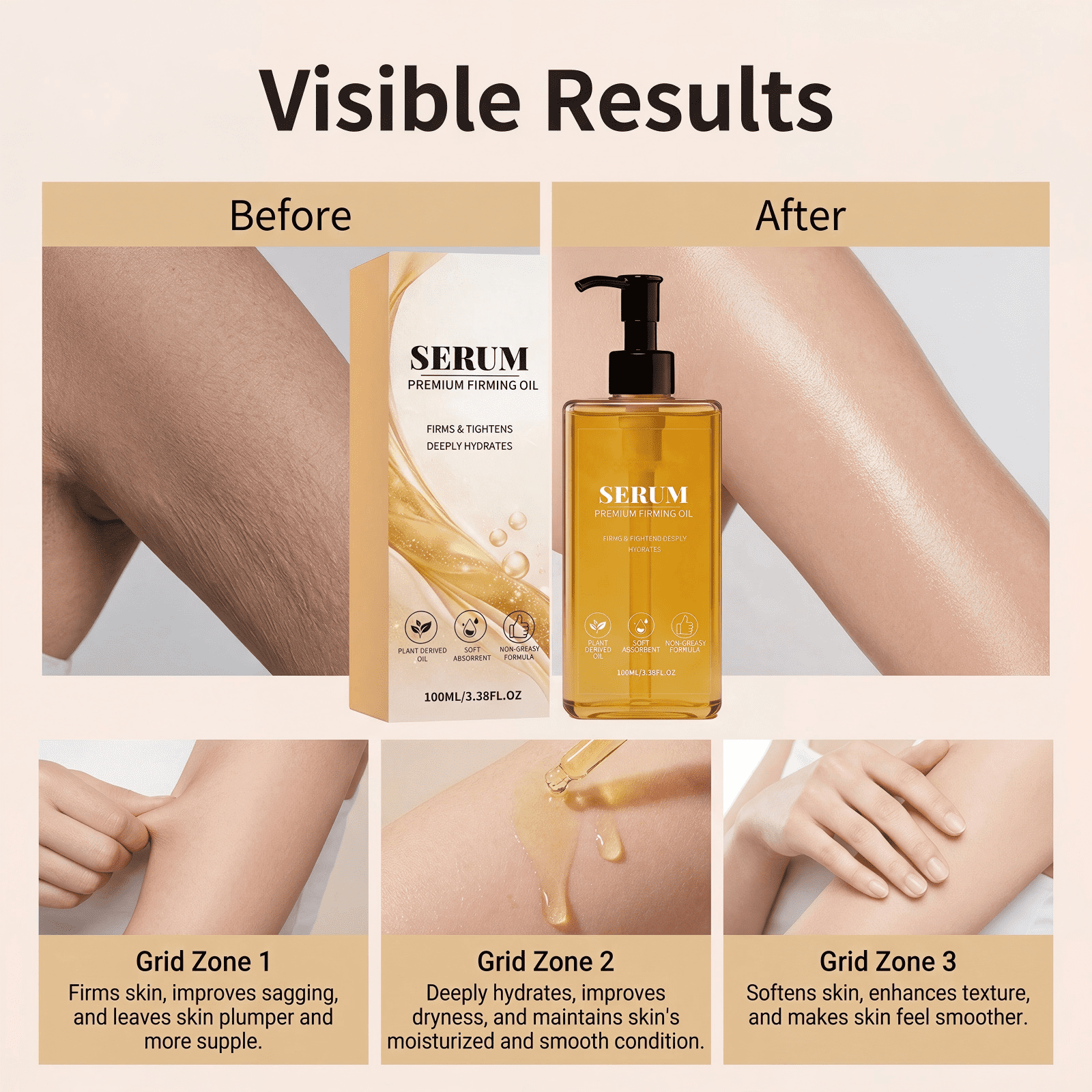 Alvantor Firming Body Oil for Moisturizing & Nourishing Dry Sensitive Skin, 3.38 fl oz
