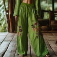 thumbnail image 2 of yunLCZ Women's Wide Leg Pants Holiday Style Retro Linen Floral Ethnic Print Casual Pants For Women – Comfortable Relaxed Fit Perfect For Summer Beach And Vacation Wear Business Work Casual Pants, 2 of 4