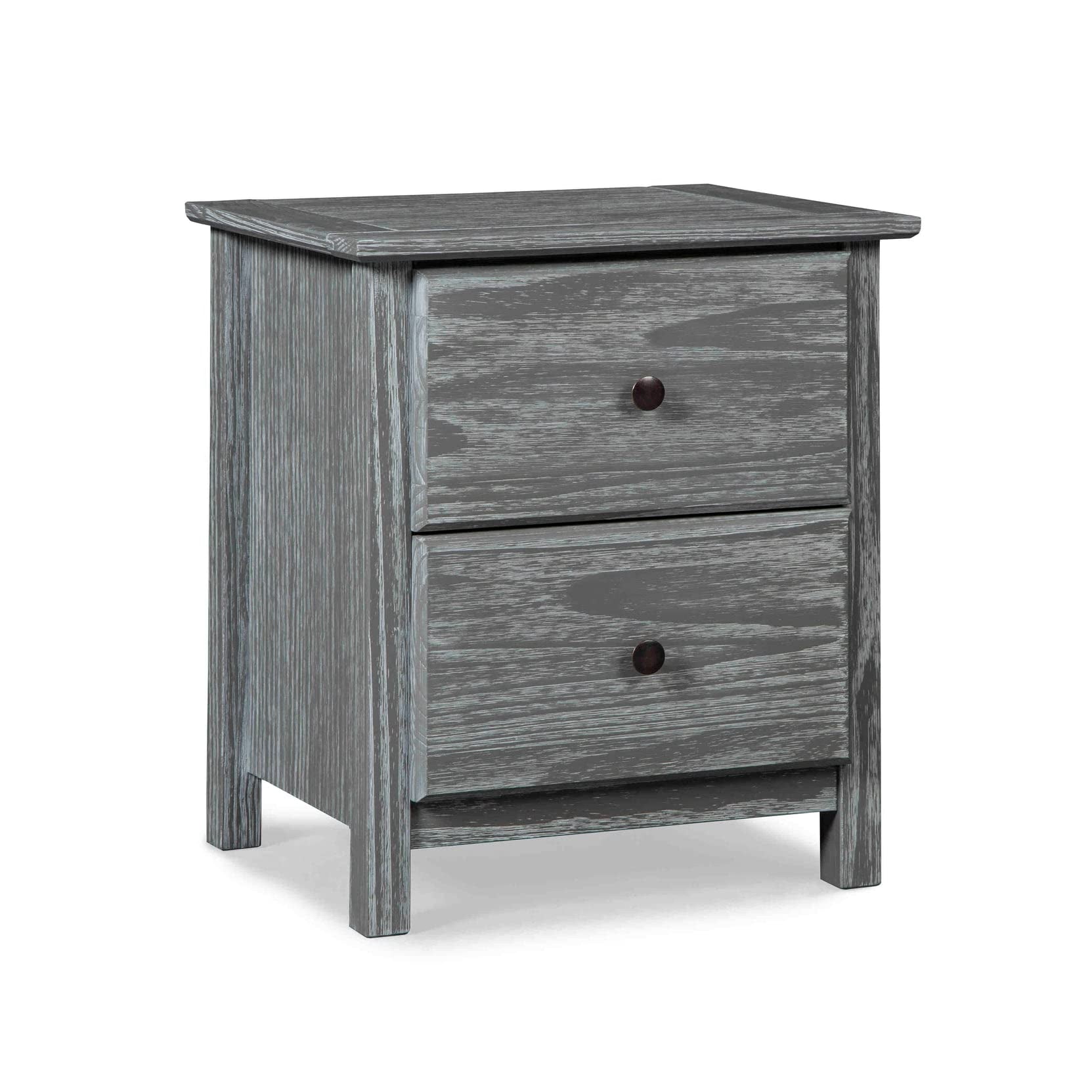Grain Wood Furniture Greenport 2-Drawer Bedroom Nightstand, Solid Wood with Brushed Grey Finish