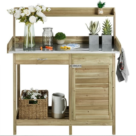 Easyfashion Light Green Fir, Wood and Metal Potting Bench