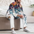 thumbnail image 5 of Salouo Colorful Floral Jellyfish Print Button-Front Long Sleeve Pajama Set for Men, Soft 2Pjs Men's Long Sleeve Sleepwear -X-Large, 5 of 7