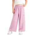 thumbnail image 2 of SGFCWSX Girls Wide Leg Pants Elastic Waist Loose Fit Casual Pants with Pockets Lightweight Summer Trousers for Kids Pink Size 5 Years, 2 of 5