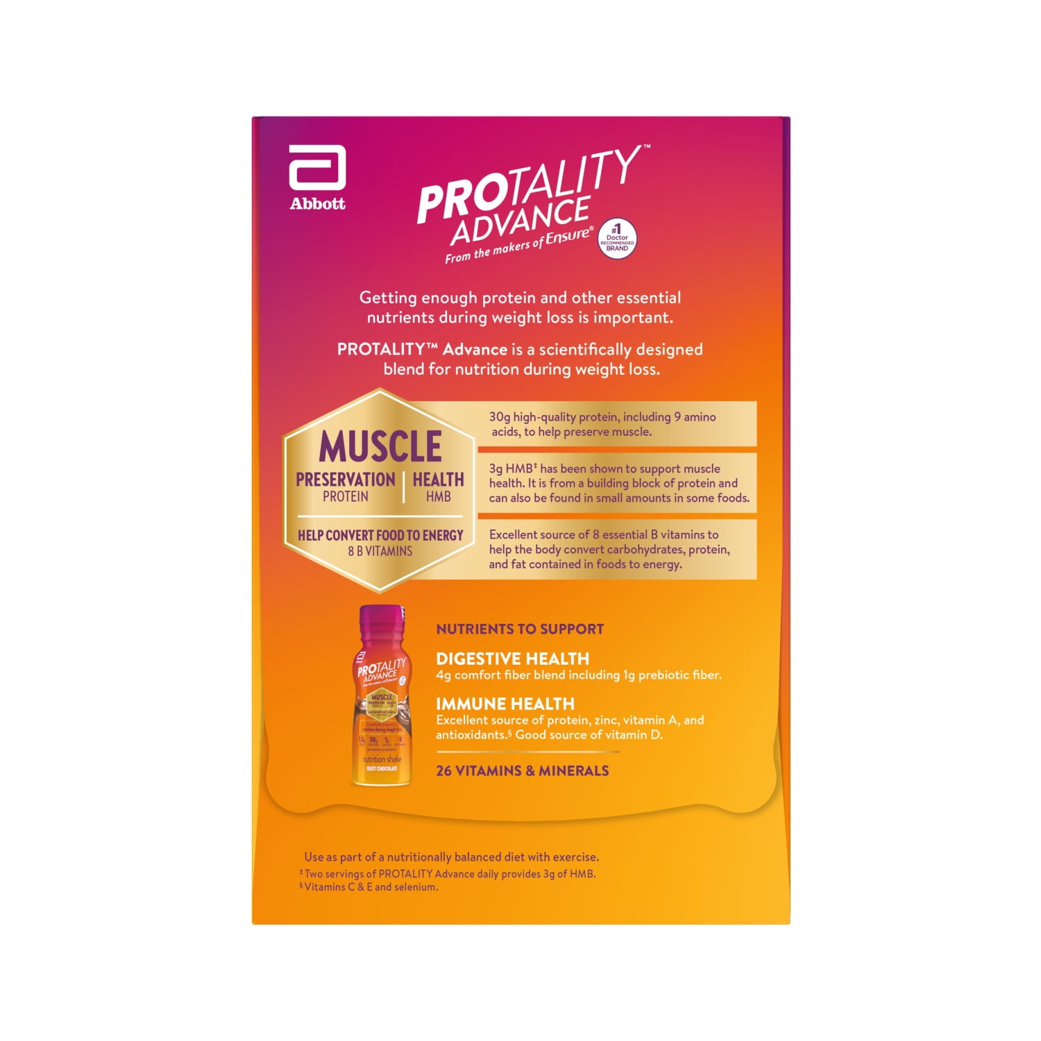 PROTALITY Advance Nutrition Shake, Silky Chocolate, 10-fl-oz Bottles, Pack of 4