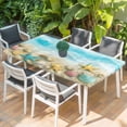 thumbnail image 2 of Blue Summer Beach Table Cloths for 5 Foot Rectangle Tables, Coastal Starfish Shell Nautical Waves Patio Waterproof Elastic Fitted Tablecloths, Washable Rectangular Table Cover for Camping, 2 of 8