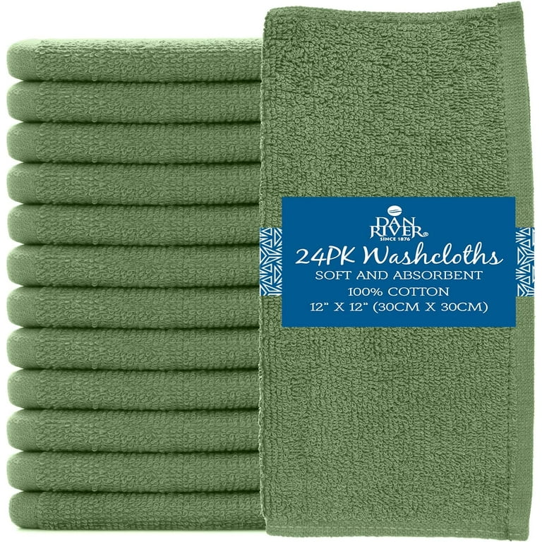DAN RIVER 100% Cotton Washcloths 24 Pack |Washcloths for Face Soft| Cotton  Washcloths Bulk| Essential Wash Cloths for Bathroom| Face Towels Blue Opal