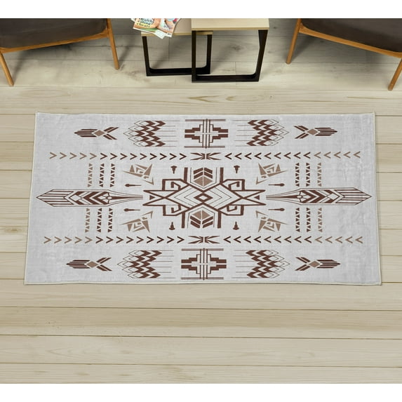 Geometric Decorative Rug, Tribal Hand Drawn Vintage Aztec Background in Vector Illustration Print, Quality Carpet for Bedroom Dorm and Living Room, 6 Sizes, Pale Caramel, by Ambesonne