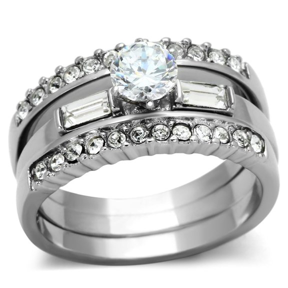 High polished (no plating) Stainless Steel Ring with AAA Grade CZ in Clear for Women Clear Stone Color Style TK973 Size 10