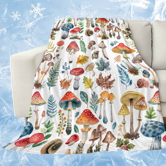 Colorful Mushroom Cooling Blanket,Lightweight Summer Throw Blanket with Double Sided Cold Effect,Watercolor Spring Floral Summer Botanical Picnic Blankets Bed Sheet for Hot Sleepers 60"x80"