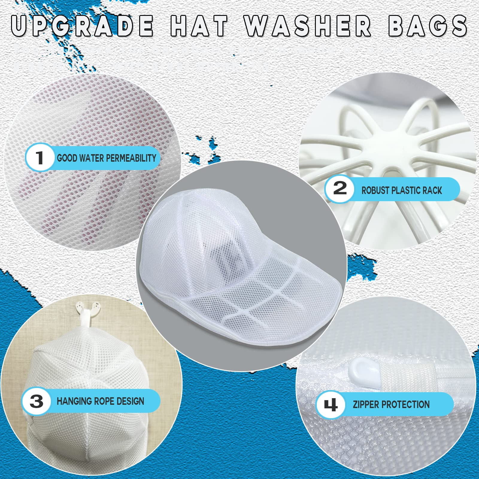 2-Pack Hat Washer Cage for Washing Machine - Baseball Cap Cleaning Protector with Mesh Bags, Hat Shaper & Portable Washer for Apartments