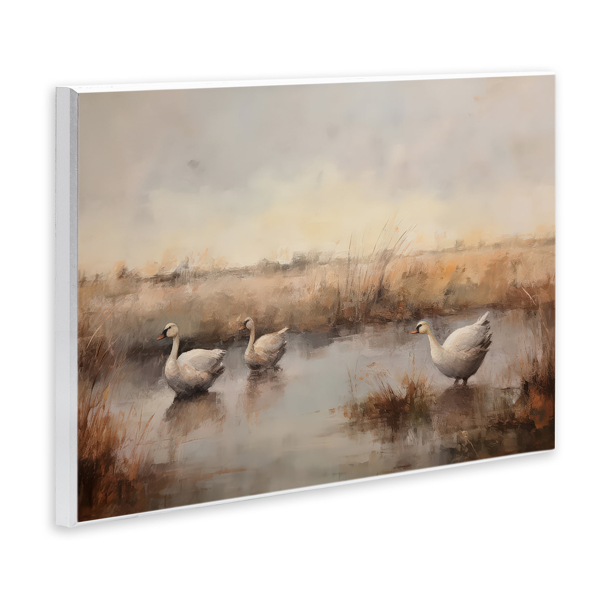 Stupell Industries Swan Family Rural Pond Landscape & Nature Painting Unframed Art Print Wall Art, 19 x 13